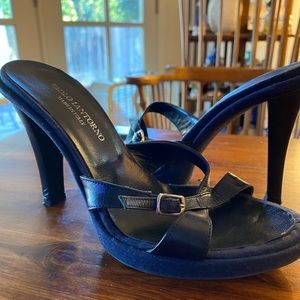 Paolo Iantorno Leather/Denim Sandals - Size 5.